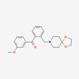 Chemical structure of 2-[8-(1,4-dioxa-8-azaspiro[4.5]decyl)methyl]-3'-methoxy benzophenone