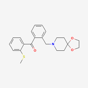 Chemical structure of 2-[8-(1,4-dioxa-8-azaspiro[4.5]decyl)methyl]-2'-thiomethyl benzophenone