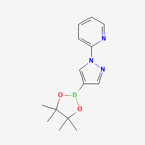 Chemical structure of 2-[4-(Tetramethyl-1,3,2-dioxaborolan-2-yl)-1H-pyrazol-1-yl]pyridine