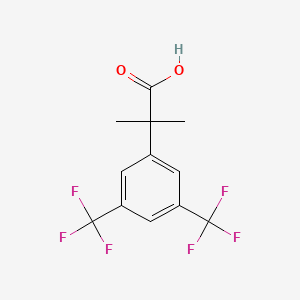 Chemical structure of 2-[3,5-bis(trifluoromethyl)phenyl]-2-methylpropanoic acid