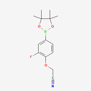 Chemical structure of 2-[2-fluoro-4-(4,4,5,5-tetramethyl-1,3,2-dioxaborolan-2-yl)phenoxy]acetonitrile