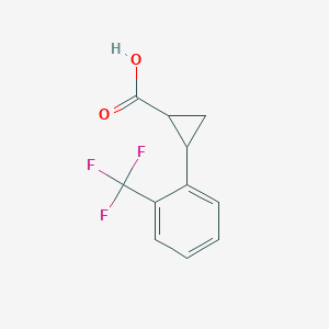 Chemical structure of 2-[2-(Trifluoromethyl)phenyl]cyclopropanecarboxylic Acid