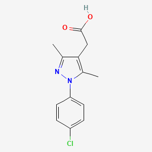 Chemical structure of 2-[1-(4-Chlorophenyl)-3,5-dimethyl-1H-pyrazol-4-yl]acetic acid