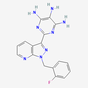 Chemical structure of 2-[1-(2-Fluorobenzyl)-1H-pyrazolo[3,4-b]pyridin-3-yl]pyrimidine-4,5,6-triamine