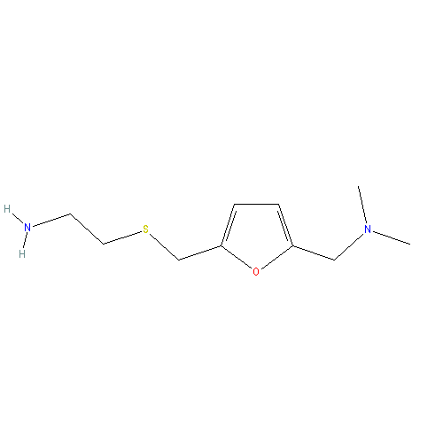 Chemical structure of 2-[[[5-[(Dimethylamino)methyl]-2-furyl]methyl]thio]ethylamine