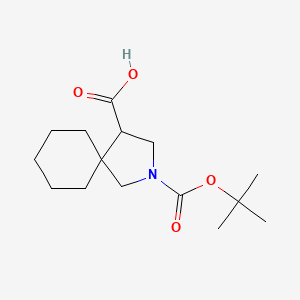 Chemical structure of 2-[(tert-butoxy)carbonyl]-2-azaspiro[4.5]decane-4-carboxylic acid
