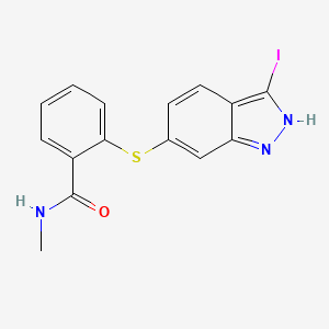 Chemical structure of 2-((3-Iodo-1H-indazol-6-yl)thio)-N-methylbenzamide
