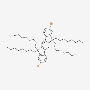Chemical structure of 2,8-Dibromo-6,6,12,12-tetraoctyl-6,12-dihydroindeno[1,2-b]fluorene
