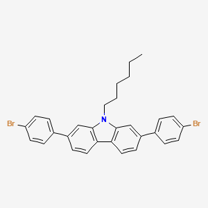 Chemical structure of 2,7-Bis(4-bromophenyl)-9-hexyl-9H-carbazole