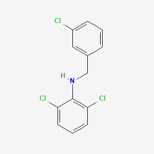 Chemical structure of 2,6-dichloro-N-[(3-chlorophenyl)methyl]aniline