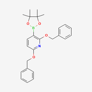 Chemical structure of 2,6-Bis(benzyloxy)-3-(4,4,5,5-tetramethyl-1,3,2-dioxaborolan-2-yl)pyridine