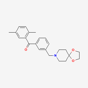 Chemical structure of 2,5-dimethyl-3'-[8-(1,4-dioxa-8-azaspiro[4.5]decyl)methyl]benzophenone