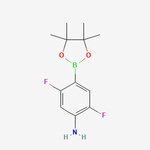 Chemical structure of 2,5-Difluoro-4-(4,4,5,5-tetramethyl-1,3,2-dioxaborolan-2-yl)aniline