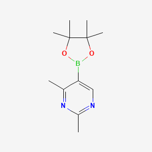 Chemical structure of 2,4-Dimethyl-5-(4,4,5,5-tetramethyl-[1,3,2]dioxaborolan-2-yl)-pyrimidine