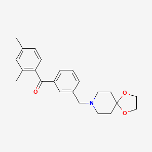 Chemical structure of 2,4-dimethyl-3'-[8-(1,4-dioxa-8-azaspiro[4.5]decyl)methyl]benzophenone