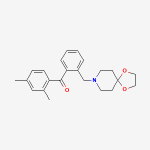 Chemical structure of 2,4-dimethyl-2'-[8-(1,4-dioxa-8-azaspiro[4.5]decyl)methyl]benzophenone