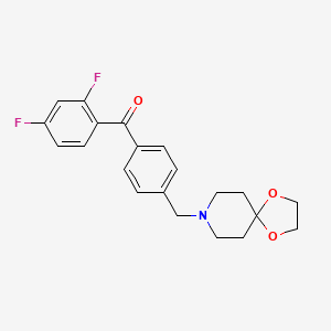 Chemical structure of 2,4-difluoro-4'-[8-(1,4-dioxa-8-azaspiro[4.5]decyl)methyl]benzophenone