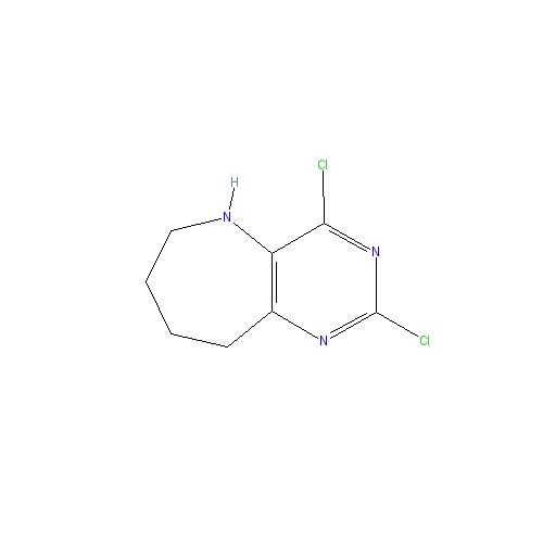 Chemical structure of 2,4-Dichloro-6,7,8,9-tetrahydro-5H-pyrimido[4,5-d]azepine hydrochloride