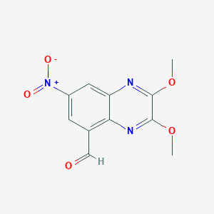 Chemical structure of 2,3-dimethoxy-7-nitroquinoxaline-5-carbaldehyde