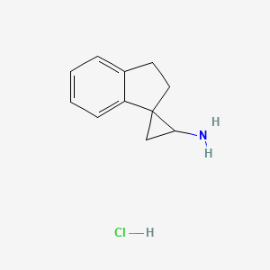 Chemical structure of 2',3'-dihydrospiro[cyclopropane-1,1'-indene]-3-amine hydrochloride