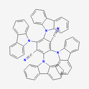Chemical structure of 2,3,5,6-tetrakis(carbazol-9-yl)-1,4-dicyanobenzene