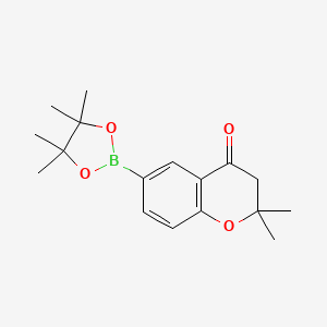 Chemical structure of 2,2-diMethyl-6-(4,4,5,5-tetraMethyl-1,3,2-dioxaborolan-2-yl)chroMan-4-one