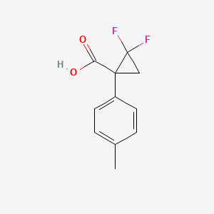 Chemical structure of 2,2-difluoro-1-(4-methylphenyl)cyclopropane-1-carboxylic acid
