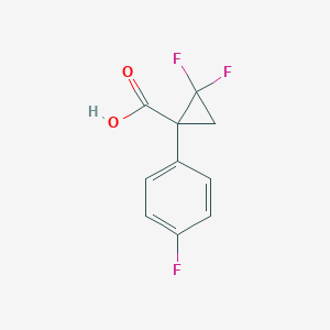 Chemical structure of 2,2-difluoro-1-(4-fluorophenyl)cyclopropane-1-carboxylic acid