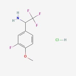 Chemical structure of 2,2,2-Trifluoro-1-(3-fluoro-4-methoxyphenyl)ethan-1-amine hcl