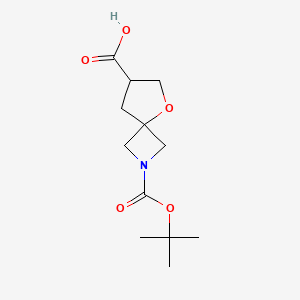 Chemical structure of 2-(Tert-Butoxycarbonyl)-5-Oxa-2-Azaspiro[3.4]Octane-7-Carboxylic Acid