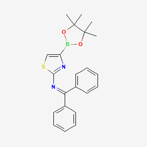 Chemical structure of 2-(N-diphenylmethylene)thiazole-4-boronic acid pinacol ester