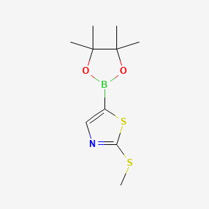 Chemical structure of 2-(Methylthio)thiazole-5-boronic acid pinacol ester