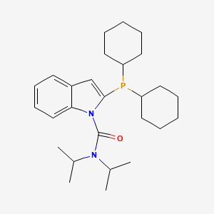 Chemical structure of 2-(Dicyclohexylphosphino)-N,N-bis(1-methylethyl)-1H-indole-1-carboxamide