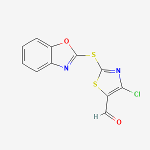 Chemical structure of 4-Chloro-2-(2-benzoxazolylthio)-5-thiazolecarboxaldehyde
