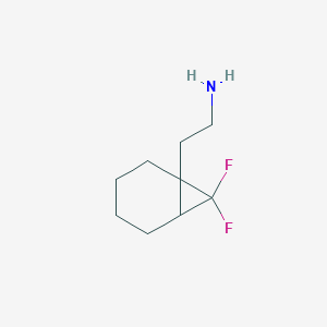 Chemical structure of 2-(7,7-difluorobicyclo[4.1.0]heptan-1-yl)ethan-1-amine