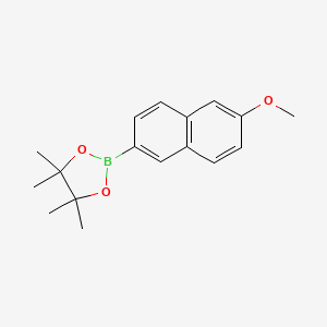 Chemical structure of 2-(6-methoxy-2-naphthalenyl)-4,4,5,5-tetramethyl-1,3,2-dioxaborolane