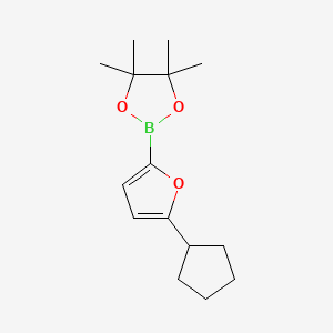 Chemical structure of 2-(5-cyclopentylfuran-2-yl)-4,4,5,5-tetramethyl-1,3,2-dioxaborolane