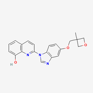 Chemical structure of 2-(5-((3-Methyloxetan-3-yl)methoxy)-1H-benzo[d]imidazol-1-yl)quinolin-8-ol