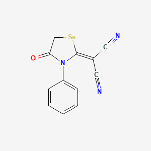 Chemical structure of 2-(4-oxo-3-Phenyl-1,3-selenazolidin-2-ylidene)malononitrile