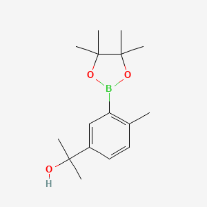 Chemical structure of 2-(4-Methyl-3-(4,4,5,5-tetramethyl-1,3,2-dioxaborolan-2-yl)phenyl)propan-2-ol