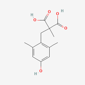 Chemical structure of 2-(4-hydroxy-2,6-dimethylbenzyl)-2-methylmalonic acid