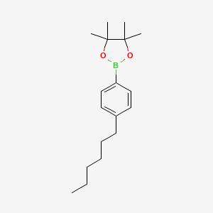 Chemical structure of 2-(4-hexylphenyl-4,4,5,5-tetramethyl-1,3,2-dioxaborolane