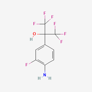 Chemical structure of 2-(4-Amino-3-fluorophenyl)-1,1,1,3,3,3-hexafluoropropan-2-ol