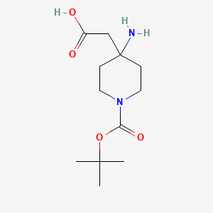 Chemical structure of 2-(4-Amino-1-(tert-butoxycarbonyl)piperidin-4-yl)acetic acid