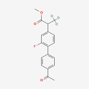 Chemical structure of 2-(4’-Acetyl-2-fluoro-biphenyl-4-yl)propionic Acid-d3 Methyl Ester