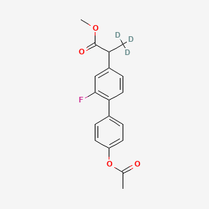 Chemical structure of 2-(4’-Acetoxy-2-fluoro-biphenyl-4-yl)propionic Acid-d3 Methyl Ester