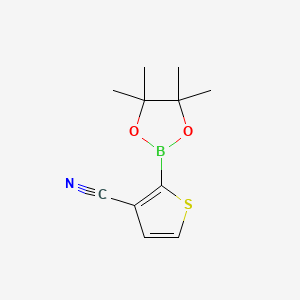 Chemical structure of 2-(4,4,5,5-Tetramethyl-1,3,2-dioxaborolan-2-yl)thiophene-3-carbonitrile