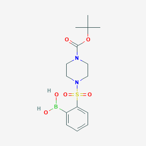 Chemical structure of 2-(4-(tert-Butoxycarbonyl)piperazin-1-ylsulfonyl)phenylboronic acid