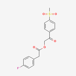Chemical structure of 2-(4-(methylsulfonyl)phenyl)-2-oxoethyl 2-(4-fluorophenyl)aceta