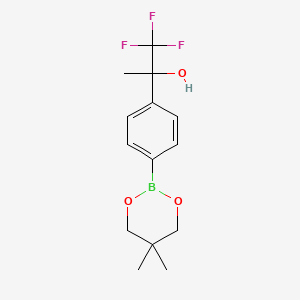 Chemical structure of 2-(4-(5,5-Dimethyl-1,3,2-dioxaborinan-2-yl)phenyl)-1,1,1-trifluoropropan-2-ol